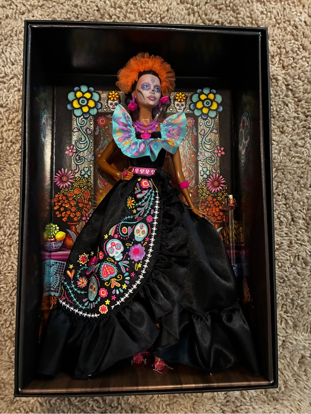 2024 Barbie NIBDay of the Dead Decorative Doll in Black with Colorful Embroidery